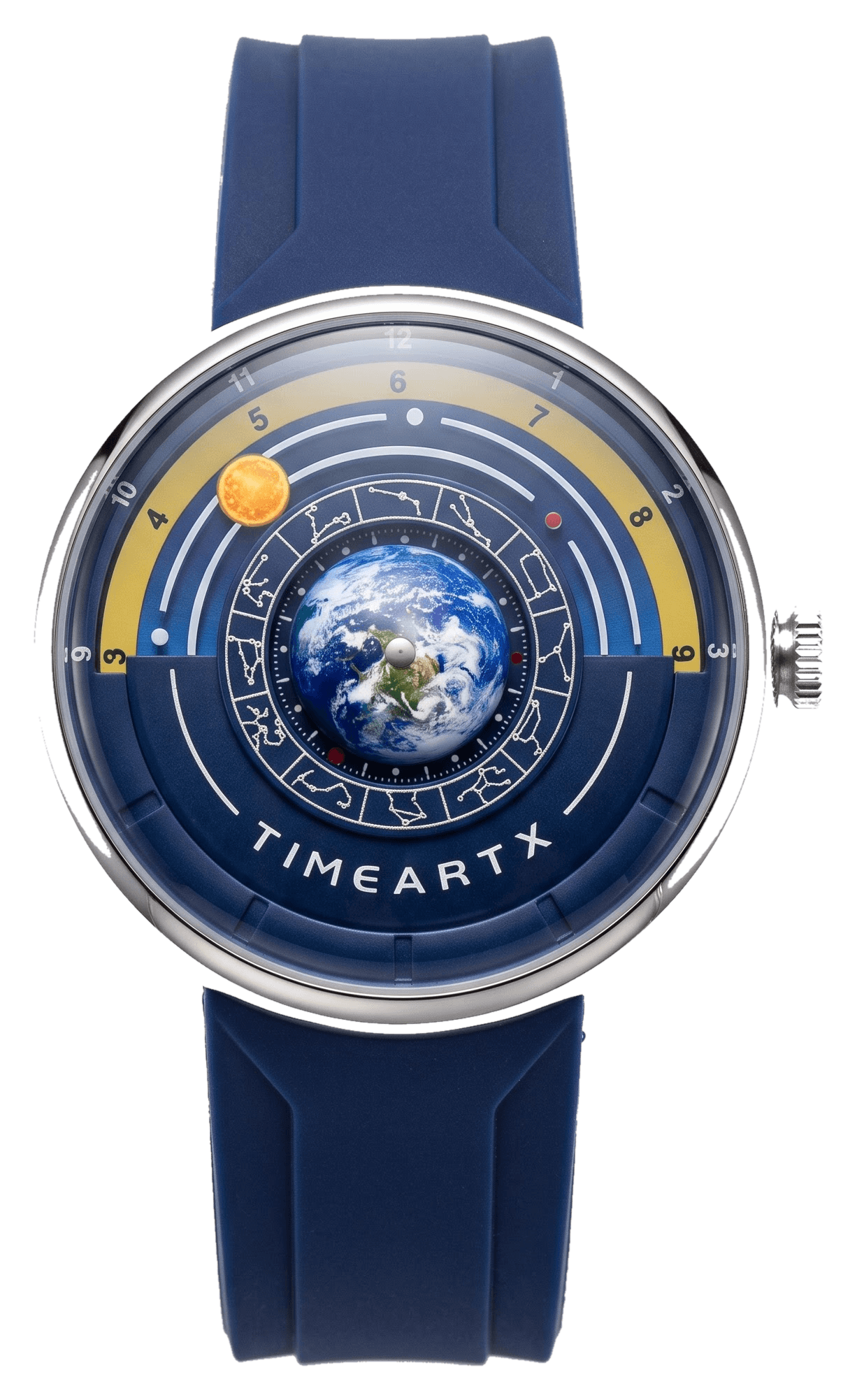 Orbit watch in navy on silicone, front view