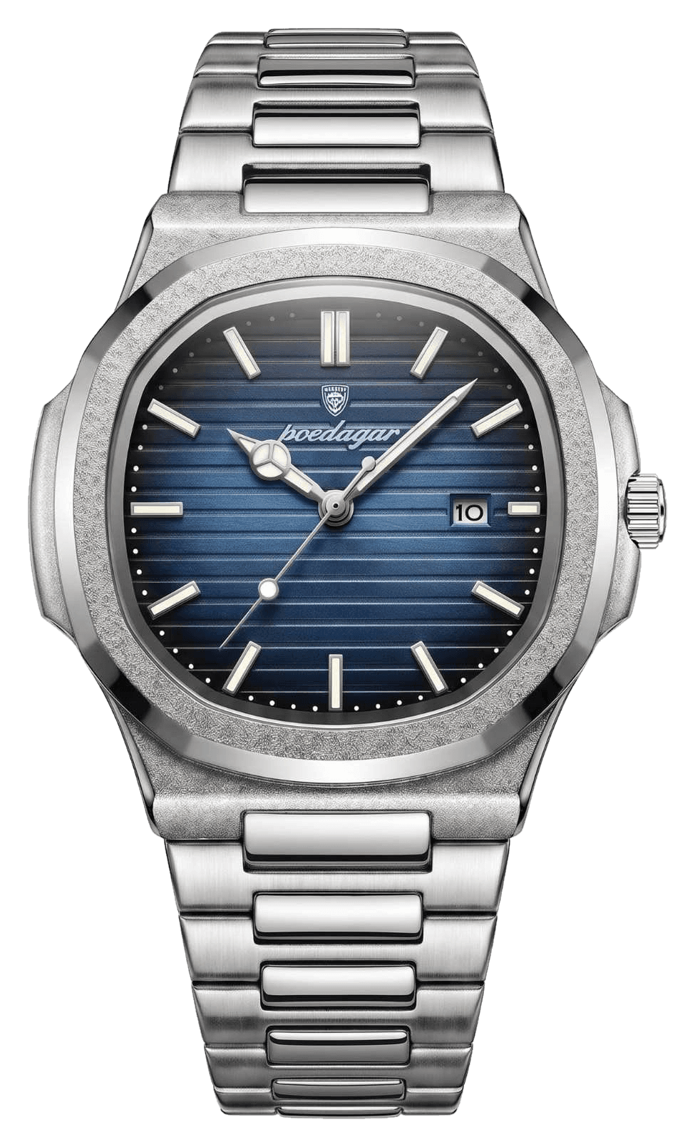 Riviera watch in blue on stainless steel, front view