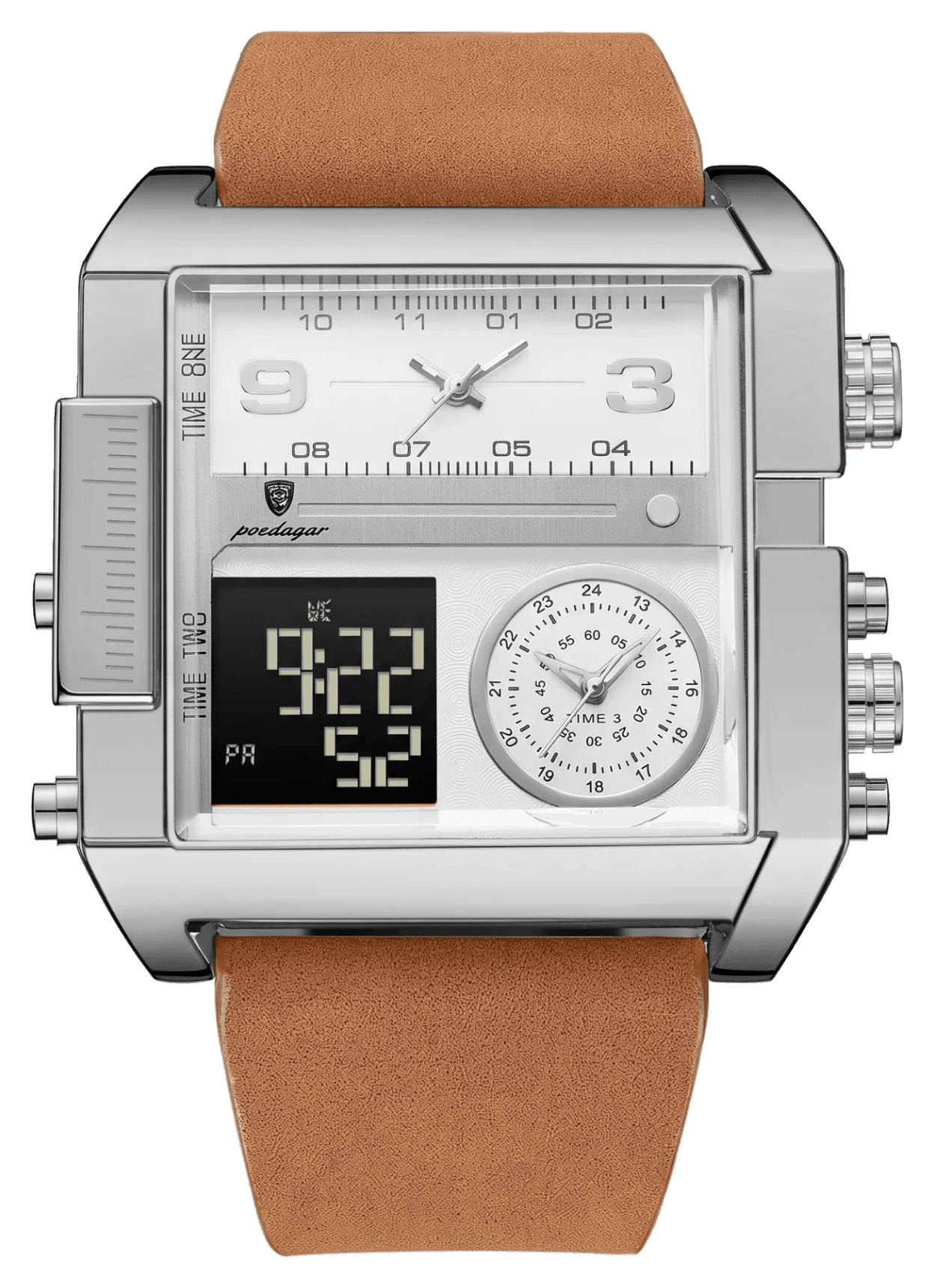 Triad watch in tan on tan leather, front view