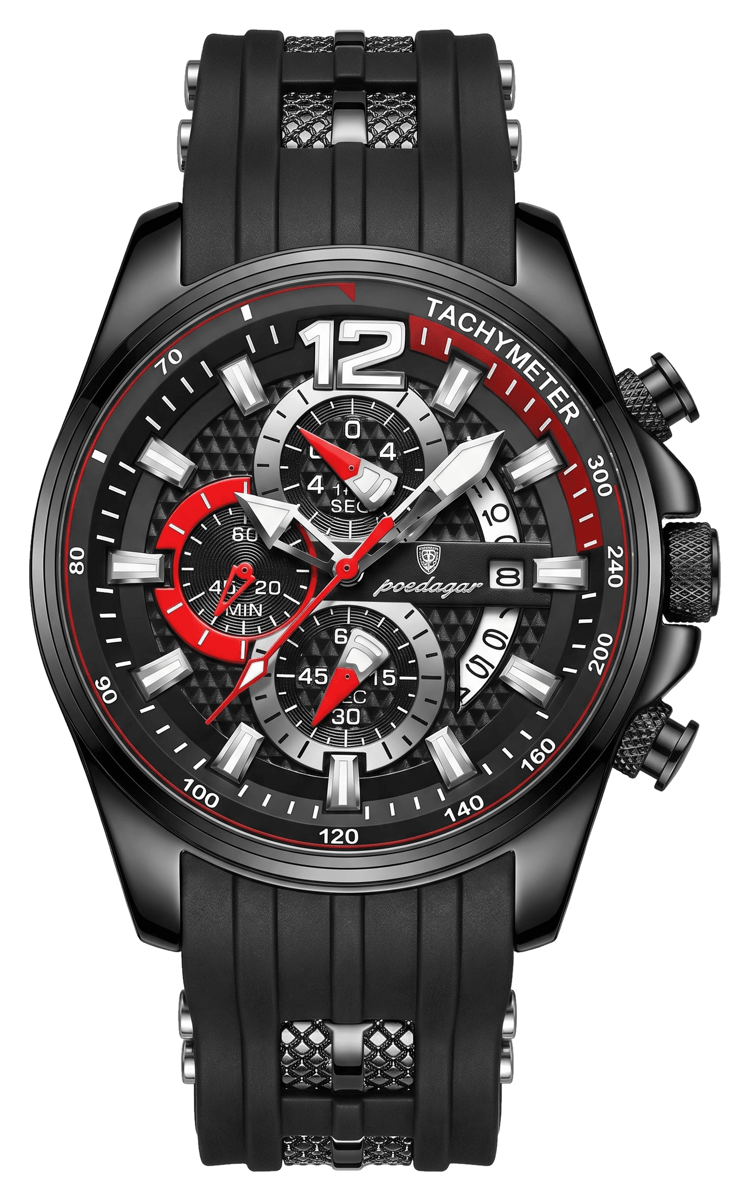 Velocity watch in black on silicone, front view